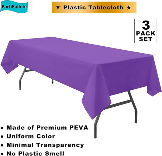 3-Pack Premium Plastic Violet Tablecloth Disposable 54" x 108" Rectangle Table Cover Party Pale Pastel Violet Table Cloths for Parties Birthday Wedding Engagement Bridal Shower Banquet