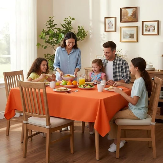 sancua Rectangle Tablecloth - 60 x 84 Inch - Stain and Wrinkle Resistant Washable Polyester Table Cloth, Decorative Fabric Table Cover for Dining Tables, Buffet Parties and Camping, Orange