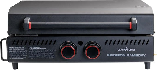 Gridiron Gameday 24" Portable Propane Grill – Flat Top Tabletop Griddle with Hinged Lid, 24,000 BTUs, Flamethrower Ignition, Dual Heat Zones, Adjustable Legs for Tailgating, Camping & Outdoor Cooking