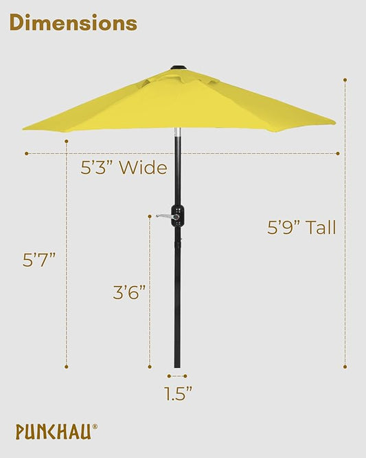 6 Ft Boho Outdoor Patio Umbrella, 6 Foot Patio Table Umbrella, Easy Open/Close Crank and Push Button Tilt Adjustment - Yellow