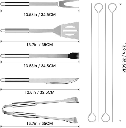 BBQ Grill Tools Set with Carry Bag Stainless Steel Barbeque Accessories for Camping & Backyard (9in1)
