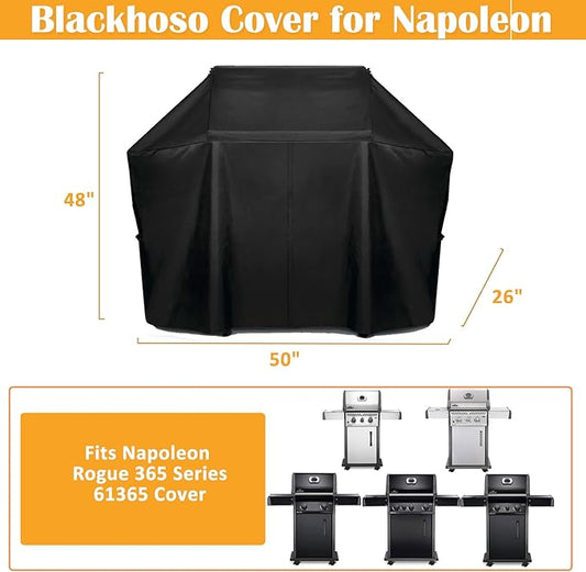 Grill Cover 61365 for Napoleon Rogue 365 Series, 600D Heavy Duty PU Material Wateproof UV Protected Cover, Velcro Closure, Adjustable Buckled Straps