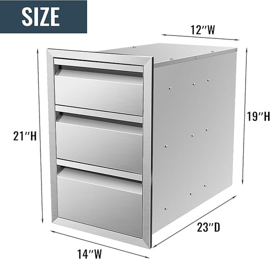 Outdoor Kitchen Drawer 14 x 21 x 23 inch Flush Mount BBQ Triple Layer Drawer, Durable Stainless Steel Kitchen Drawer Outdoor Kitchen Access Drawer for BBQ Island Patio