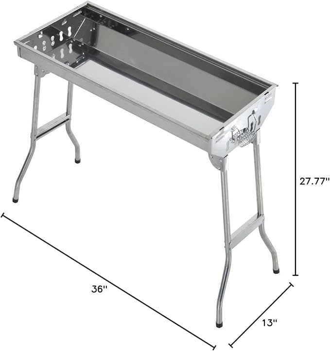 New Large 36 in x 13 in Russian Style Stainless Steel Portable Folding Charcoal BBQ Grill Camping Fishing House Party or in Park Nature Шашлык Грилл (Special Order, Allow Extra Time for Delivery)