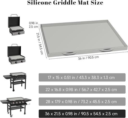 36 Inch Heavy Duty Food Grade Silicone Grill Mat for Blackstone Griddle | Gray Blackstone Griddle Cover | Durable, Non-Stick, Heat-Resistant Silicone Mat for Grilling & Protection