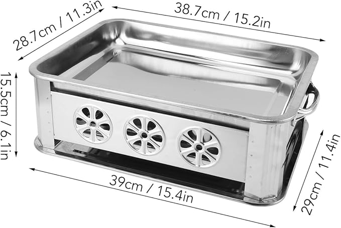 Fish Charcoal Alcohol Stove Stainless Steel Rectangular Grill for Commercial Use 2.2‑4.4lb Fish Pan for Home (Ventilated Natural Color)