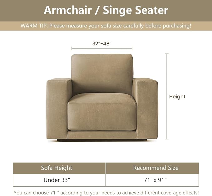 MYSKY HOME Oversized Armchair Couch Cover for 1 Cushion Couch, Washable Sofa Protector, Chair Couch Covers Sofa Covers Sofa Throws Sofa Slipcovers Futon Cover for Pet, Kid, 71"X91", Deep Chocolate