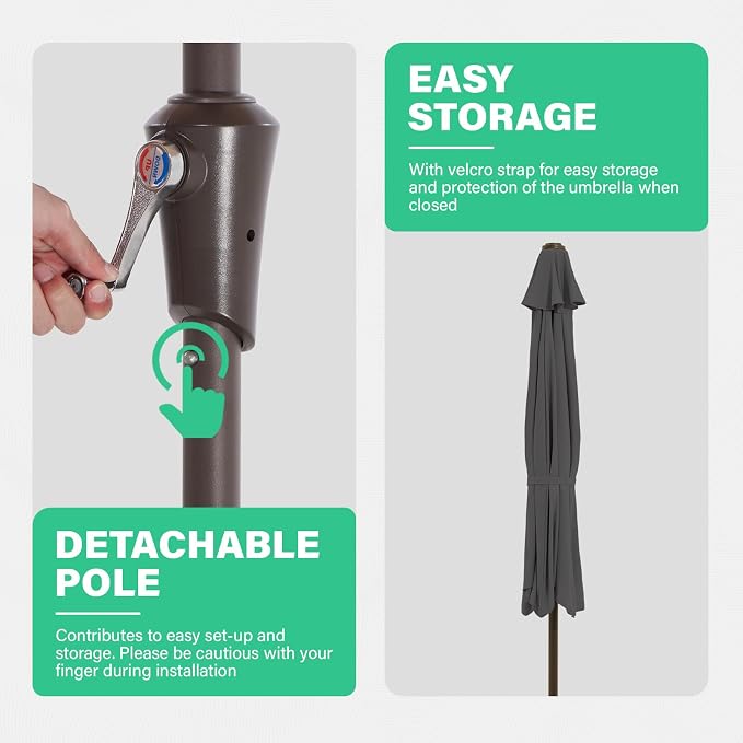 JEAREY 9ft Half Umbrella Outdoor Patio Umbrella Market Umbrellas with Crank, 1/2 Round Wall Umbrella 5 Sturdy Ribs UV Protection for Pool Garden Balcony Deck, Gray