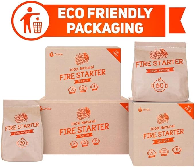 Fire Starters XXL 200 pc - Firelighters for Indoor and Outdoor Use, Compatible with Solo Stove, Green Egg and Other Grills and BBQs - Box of 100% Waterproof Firestarters (Pack of 2)