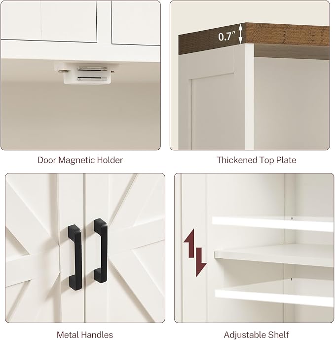 Storage Cabinet with Doors & 2 Drawers, Kitchen Cabinet with Adjustable Shelf, Pantry Cabinets, Bathroom Cabinets, for Living Room, Entryway, Home Office, White