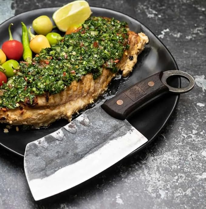 COOLINA Vikings Duo Butcher & Cleaver Knife Set - Hand-Forged High-Carbon Steel, Razor Sharp, Full Tang, Wood Handle, Perfect for BBQ, Meat & Veggies, Built for Grill Masters