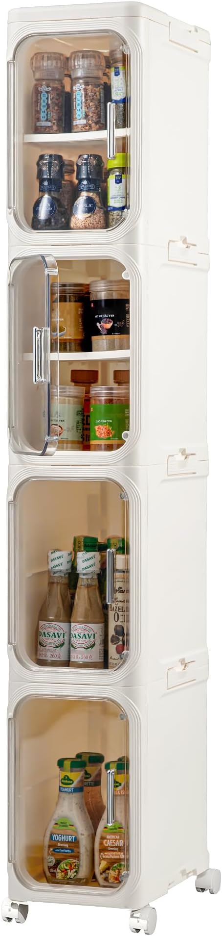 LXLXXL 4-Tier Narrow Storage Cabinet Slim Bathroom Storage Cabinet with Movable Wheels Tall Bathroom Organizer Skinny Cabinet for Small Spaces,Beige