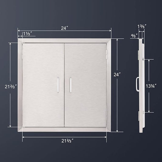 CO-Z Outdoor Kitchen Doors, 24" W x 24" H Weatherproof Built in 304 Stainless Steel Double Access Doors for Outside Kitchen Commercial BBQ Island Grilling Barbeque Oven Grill Storage Cabinet Door