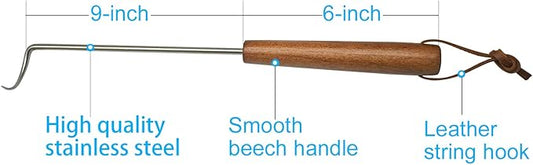 15 Inches Food Flipper - Stainless Steel BBQ Meat Turner Hook with Wooden Handle for Grilling & Smoking (2 Pack Right-Handed)