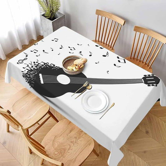 TKS MITLAN Black Guitar with Notes Tablecloth 52 x 70 Inch Rectangular Classical Music Melody Modern Rock Oblong Table Cloth Kitchen Table Decorations for Home Dinner Party