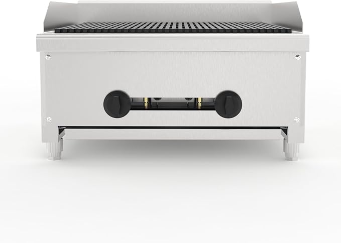 24" Commercial Propane Grill – 56,000 BTU 2-Burner Countertop Gas Grill with Cast Iron Grates & Lava Rocks, Convertible Between Propane & Natural Gas.Gas Charbroiler for Home & Commercial Kitchen.