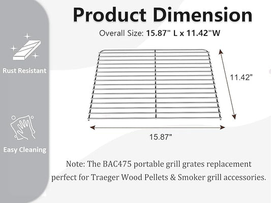 BAC475 Upgraded Portable Grill Grates for Traeger TFT18KLD Grill Parts, Metal Cooking Grate Replacement Part for Traeger Wood Pellets & Smoker Grill Accessories,15.87”L x 11.42”W