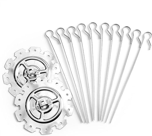 Stainless Steel Rotisserie Skewers, 10 Piece Oven Rotisserie Kit with Detachable Skewers and Plates Food Grade for BBQ Grilling Kebabs Chicken Vegetables