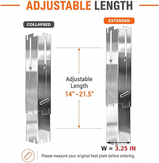 4 Pack Adjustable Stainless Steel Grill Heat Plates, Universal 14"–21.5" Heat Tent Shield, Burner Cover Flavorizer Bars for Gas Grill Replacement Parts