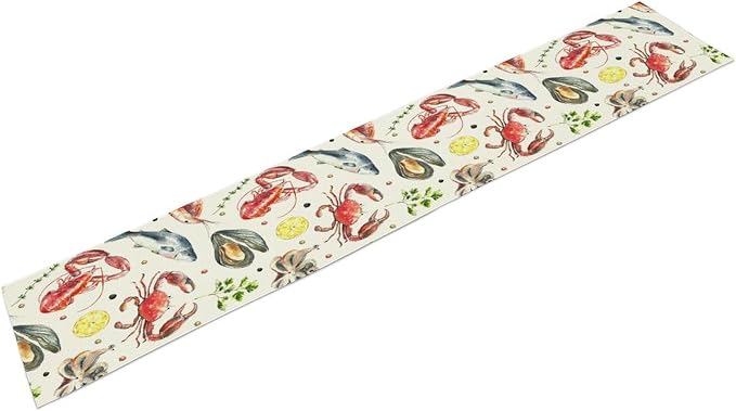 Crawfish Boil Table Runner Hand Draw Crab Shrimp Octopus Mussel Lemon Peppers Seafood Boil Themed Birthday Party Decoration Dining Room Home Kitchen Decor 13" x 90"
