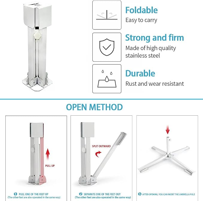 Foldable Portable Beach Umbrella Stand-Portable Patio Umbrella Base Holder,Outdoor Sunshade Anchor Size PLUS Thickened,Rust Free Tempered Iron Umbrella Stand for Courtyard,Swimming Pool,Beach,Grass