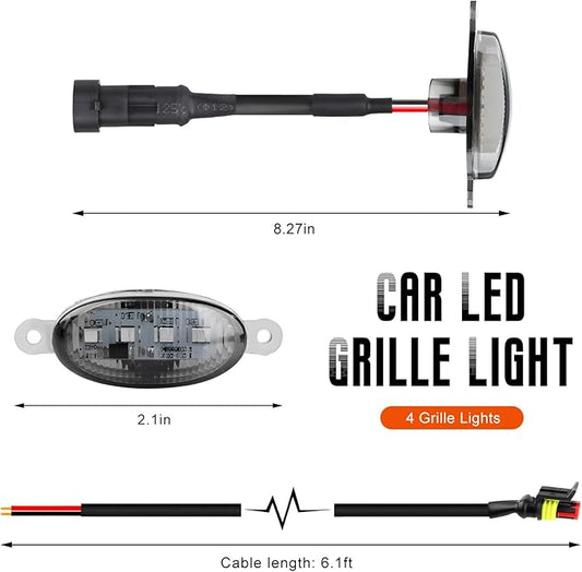 4 PCS Car LED Grille Lights, Bright Vehicle Front Grille Lamp Decorative Light with Wiring Harness, Waterproof LED Grill Lamps Trim Lights for 2017-2019 F150 Raptor (Black & White, 4 Lights)