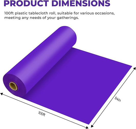 54 Inch X 100 Feet Plastic Table Cover Roll Premium Disposable Plastic Tablecloth for All Type/Shape Tables | Picnic, Party, Banquet, Birthdays, Weddings (Purple, 54 Inch X 100 Feet)