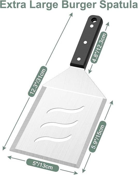 Metal Burger Spatula 2PCS, Leonyo Heavy Duty Stainless Steel Griddle Hamburger Spatula Turner for Barbecue Cast Iron Grilling Flat Top Griddle Accessories