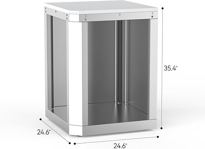 Small Outdoor Kitchen 90° Corner Cabinet, Stainless Steel Storage with White Quartz Countertop, for Compact L‑Shaped Grill Island, Patio BBQ