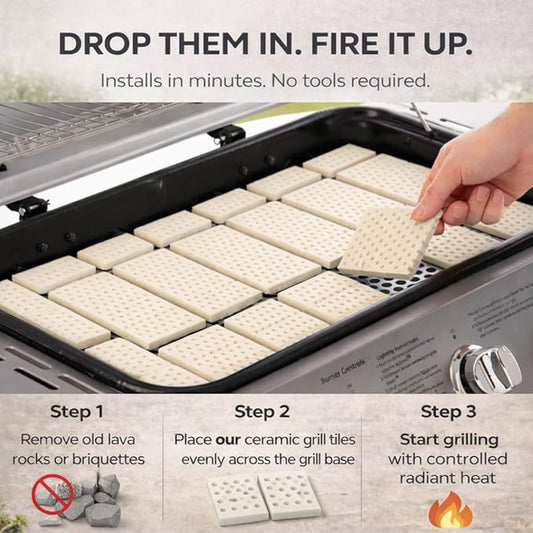 BBQ King Ceramic Grill Briquettes 15-Pack Self-Cleaning Reduces Flare Ups Replaces Lava Rocks 270 Sq in Coverage Compatible with Turbo Nexgrill Members Mark Char-Broil Gas Grills