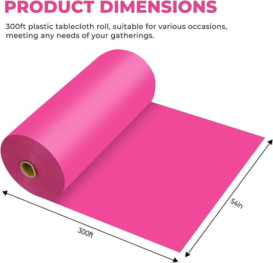54 Inch X 300 Feet Plastic Table Cover Roll Premium Disposable Plastic Tablecloth for All Type/Shape Tables | Picnic, Party, Banquet, Birthdays, Weddings (Fuchsia, 54 Inch X 300 Feet)