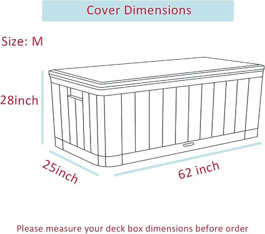 Deck Box Cover, Waterproof 600D Oxford, 62 x 28 x 25 in | Heavy-Duty 600D Fabric, Waterproof Protection, UV Resistant, Outdoor Storage Cover, Waterproof Outdoor Furniture Covers
