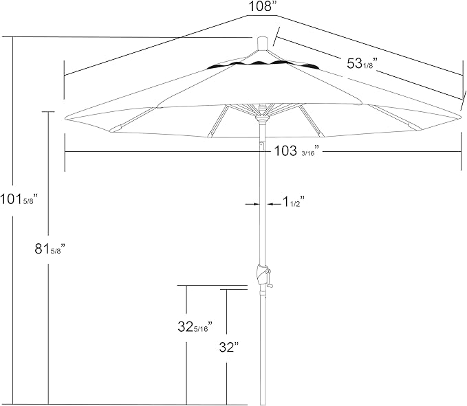 California Umbrella GSPT908302-5404 9' Round Aluminum Market, Crank Lift, Push Button Tilt, Black Pole, Sunbrella Natural