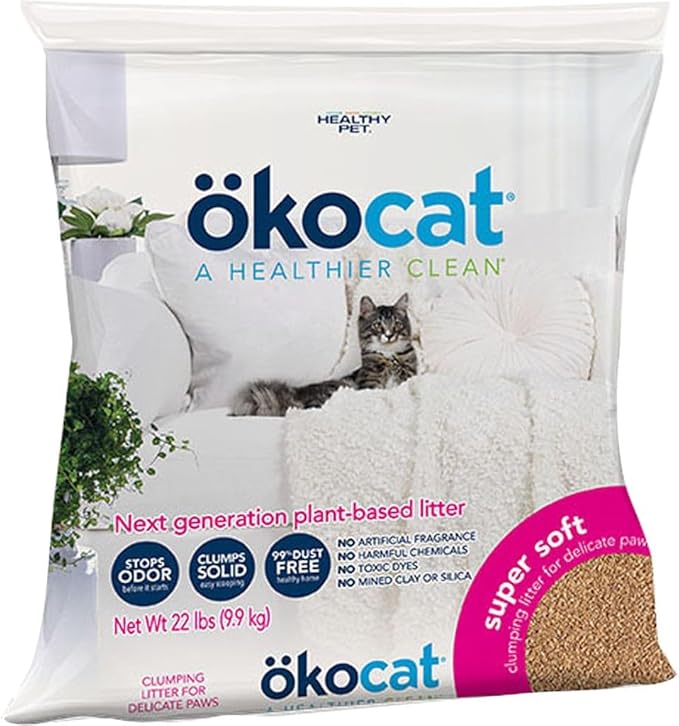 ökocat Super Soft Wood Clumping Cat Litter, Unscented, 22 pounds XL - Natural Ingredients, Stops Odor, Clumps Solid, 99% Dust Free, Great for All Cats, Sensitive Paws, Kittens