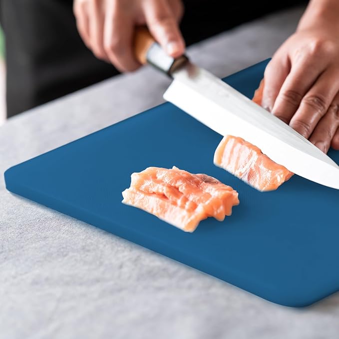 Dexas NSF Certified Polysafe Cutting Board with Handle, 11 x 14.5 Inches, Reversible Kitchen Cutting Board, Blue