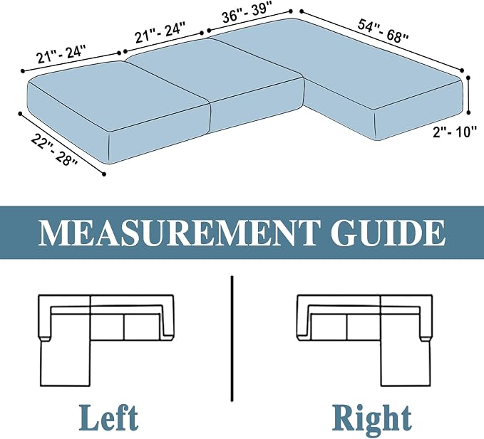 LA MEACK Couch Cushion Covers for Sectional Sofa L Shape Washable Separate Seat Chaise Couch Cover Stretch Sofa Slipcovers with 2 Pcs Pillowcases(2 Seater + 1 Chaise, Blue)