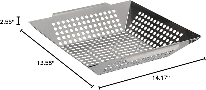 Stainless Steel Grilling Skillet - Large Strainer Basket with Built-In Handles - Grill Pan for Seafood & Vegetables - Outdoor Cooking, Camping & Backpacking Grilling Accessory by Mr. Bar-B-Q 06034Y