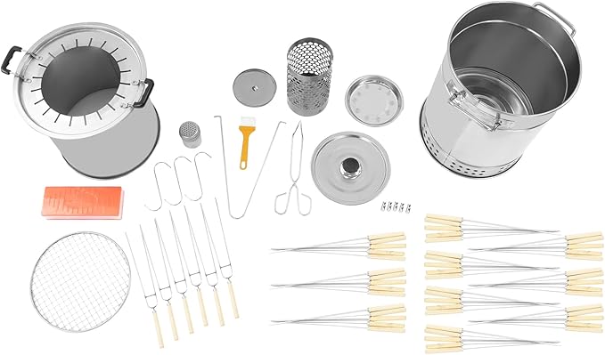 Surround Charcoal Grill, 2-In-1 Stainless Steel Smokeless Barbecue Hanging Grill with 20 Skewers, for Camping, Picnics, Parties, Beaches (Within 6 People)