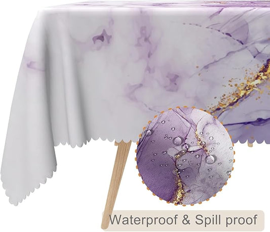 70x140inches Purple Marble Rectangle Tablecloth Purple White Marble Texture Golden Crack Abstract Table Cloth Durable Polyester Table Cover for Dining Room Kitchen Decor Indoor Outdoor Use