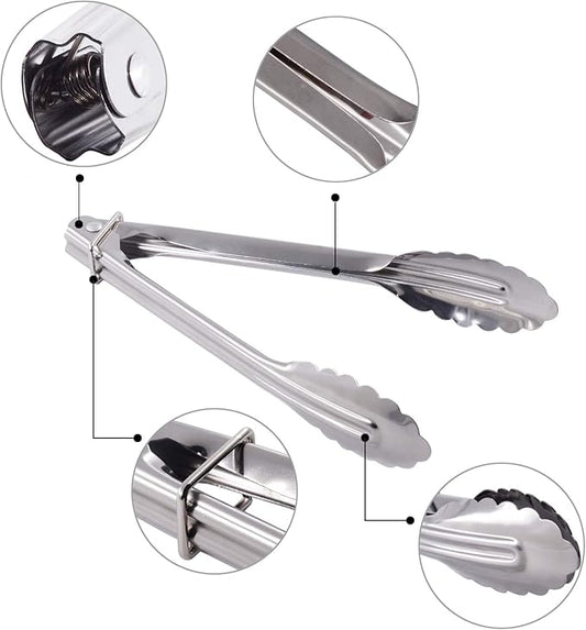 HINMAY Mini Stainless Steel Serving Tongs Small Tongs for Serving Food Cooking Salad Grilling (7-Inch 3 Pieces)
