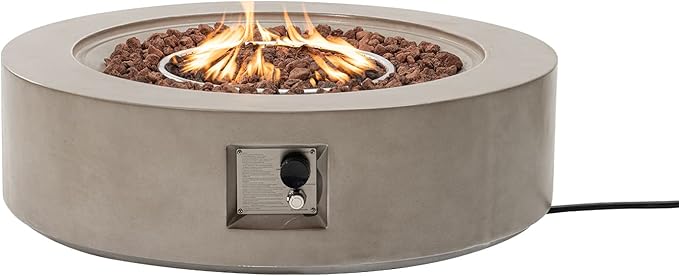 HOMPUS Outdoor Round Propane Fire Pit Table, 41''CSA Certified Fire Table, 50000 BTU Fire Pit w Free Waterproof Cover & Fire Stone for Patio, Garden, Grey