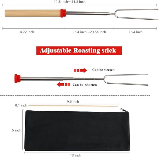 HelloPet Marshmallow Roasting Sticks, 8 Pack Telescoping and Rotating Stainless Steel U Shape Barbecue Forks Grill Sticks with 10PCS Bamboo Sticks and Zipped Storage Bag
