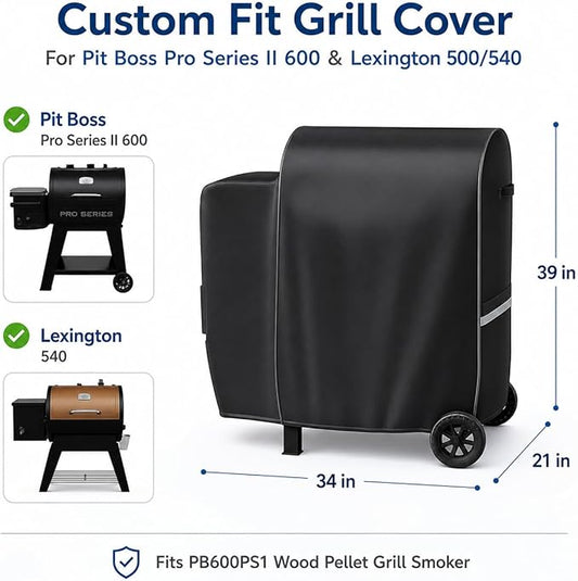 Grisun Grill Cover for Pit Boss Pro Series II 600, Lexington 500/540, 600D Waterproof Grill Cover for PB600PS1 Wood Pellet Grill Smoker, Perfect for Pit Boss 600 Pro Series