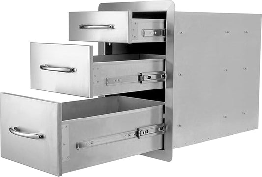 Stanbroil Outdoor Kitchen Drawers Stainless Steel - 15W x 21.5H x 23D Inch, Triple Access Drawer Flush Mount for Outdoor Kitchen or BBQ Island