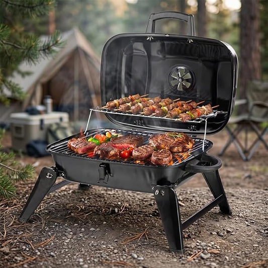 18 inch Portable Barbecue Grill, Foldable Charcoal Grill with 6-Point Locking Lid for Heat Preservation, Small Charcoal Grill for Outdoor Camping, Patio, Tailgating, Travel