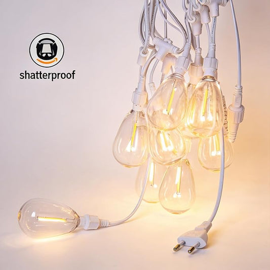 50FT LED Outdoor String Lights with 15 Edison Shatterproof Bulbs, Weatherproof Strand, Commercial Grade Patio Lights, Decorative for Garden or Patio, Warm White