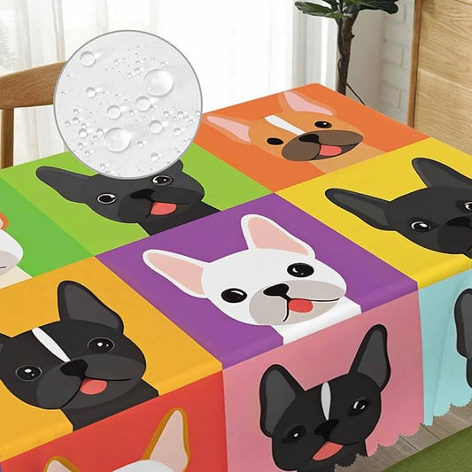 Rectangle Tablecloth French Bulldog, Stain-Resistant Table Cloth Colorful Puppy Bulldog Head Coffee Table Cover 52x70 Inch Tablecloths for Home Canteen Dining Kitchen Outdoor