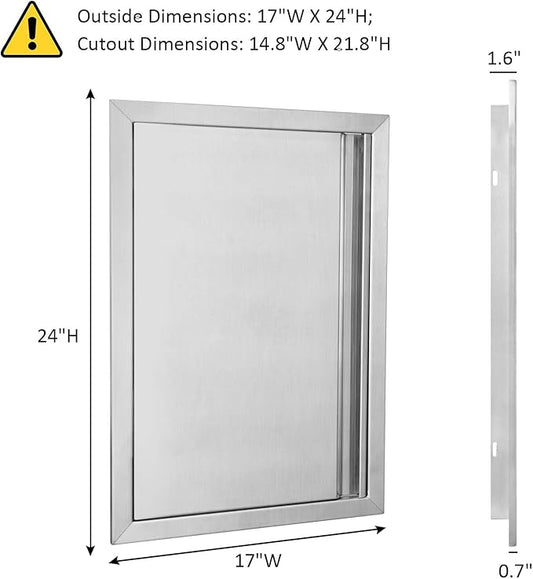 BI-DTOOL Outdoor Kitchen Single Doors 17" W X 24" H BBQ Access Door Thickened 304 Brushed Stainless Steel Doors for Indoor/Outdoor Kitchen Outdoor Cabinet Barbeque Grill or BBQ Island
