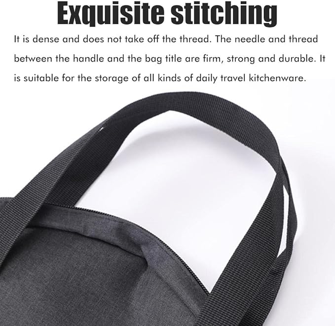 Grill Pan Storage Bag Grilling Pan Zippered Pouch Bag Cast Iron Grill Pan Skillet Tray Organizers with Handles for Outdoor Camping Picnic Cookware Storage Bag, Black, 48 x 40 cm