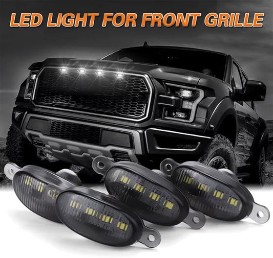 4 Pieces LED Front Grille Lights for Ford F-Series F-150 2009-2014, Radiator Grill Marker Lamp Waterproof Lighting Upgrade ABS Polycarbonate,Yellow